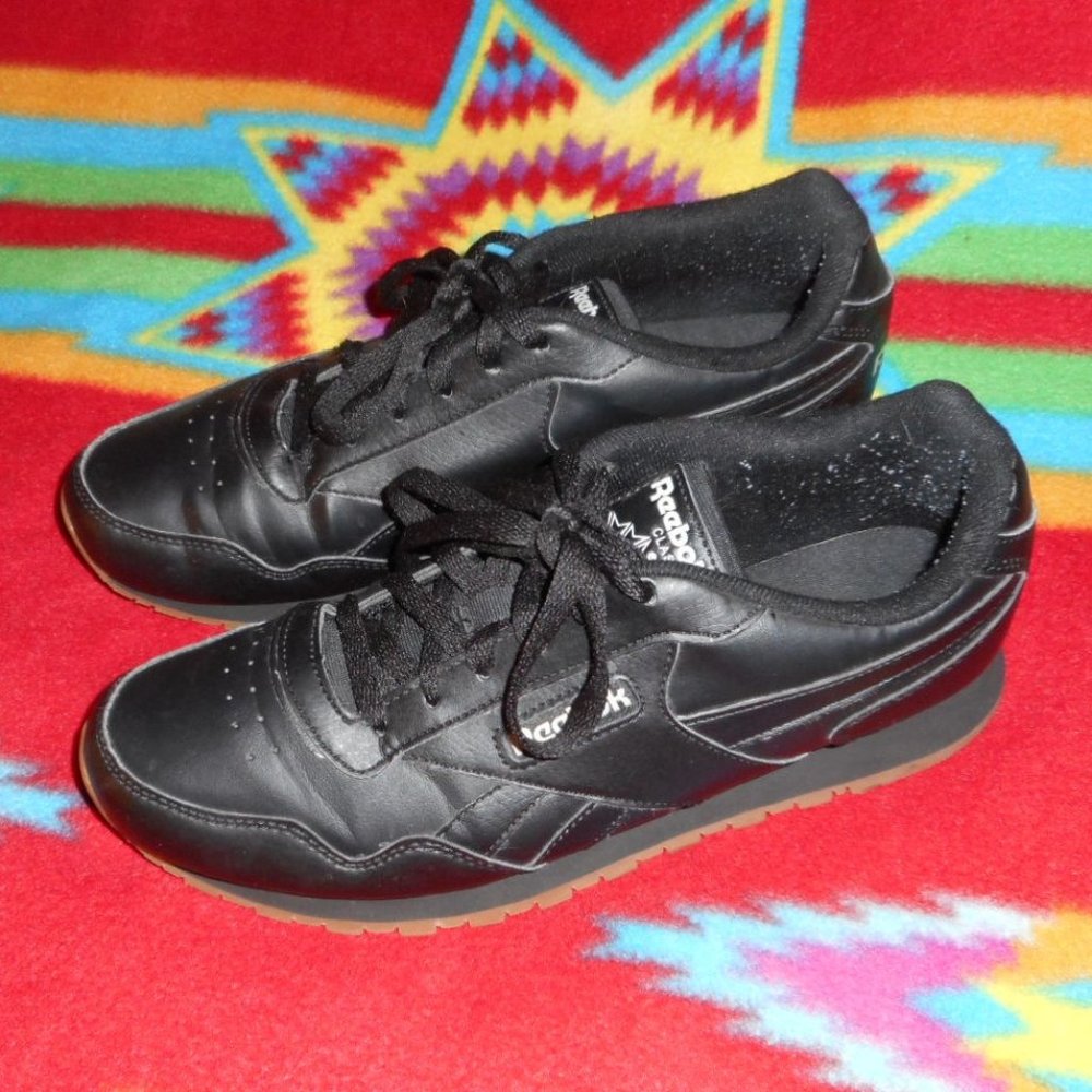 REEBOK MEMORY TECH BLACK MEN'S CLASSIC LEATHER ATHLETIC SHOES *TAG SIZE: 9